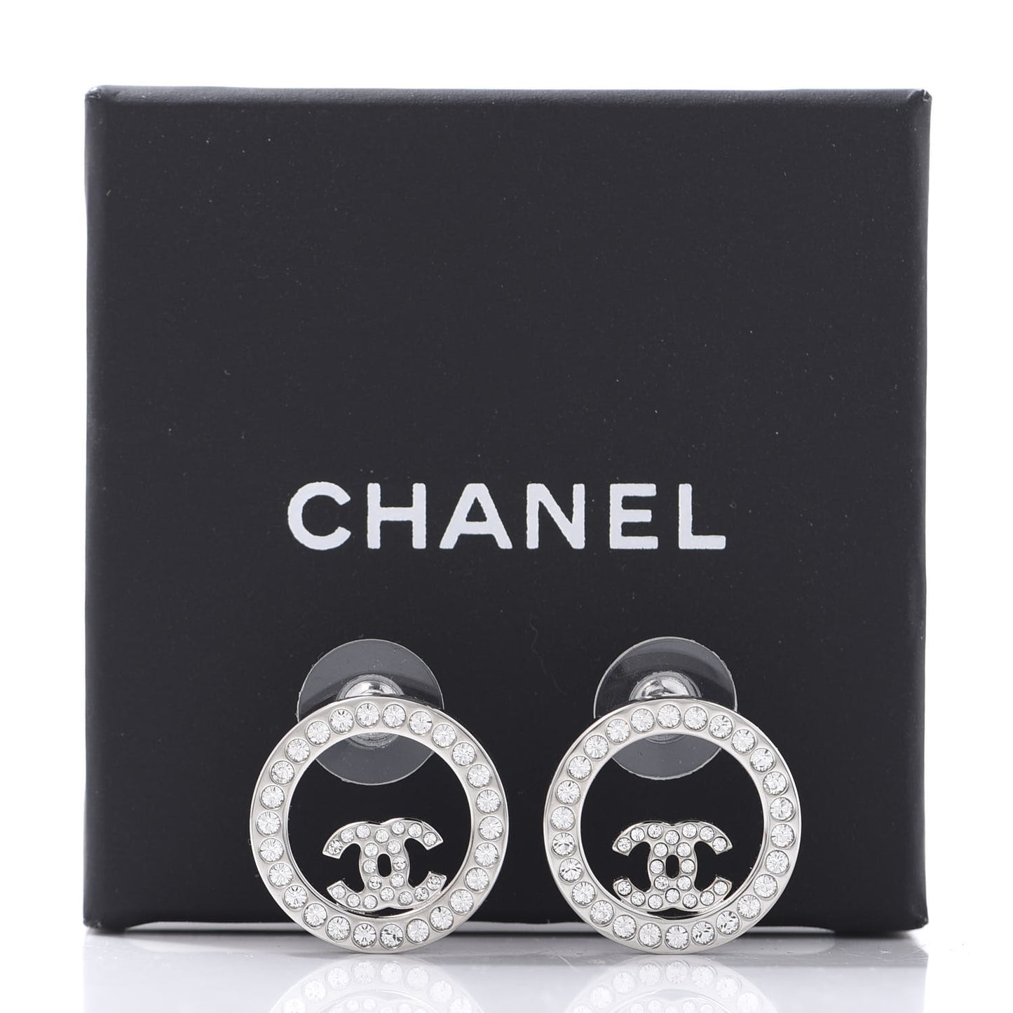 Crystal CC Round Earrings Silver