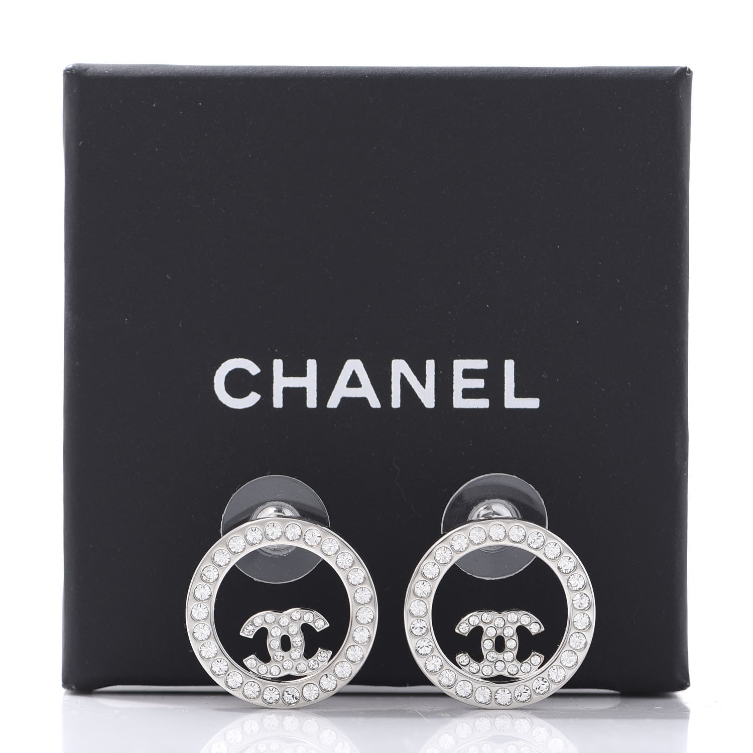 Chanel Crystal CC Round Earrings Silver 5 of 5