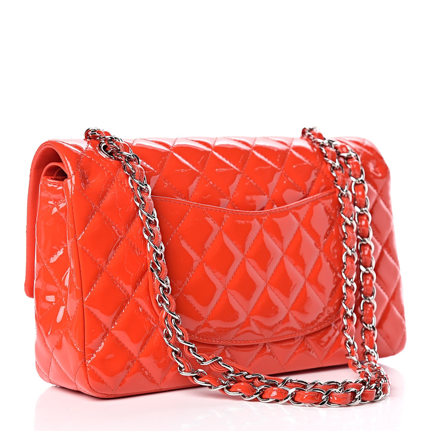 Patent Calfskin Quilted Medium Double Flap Red