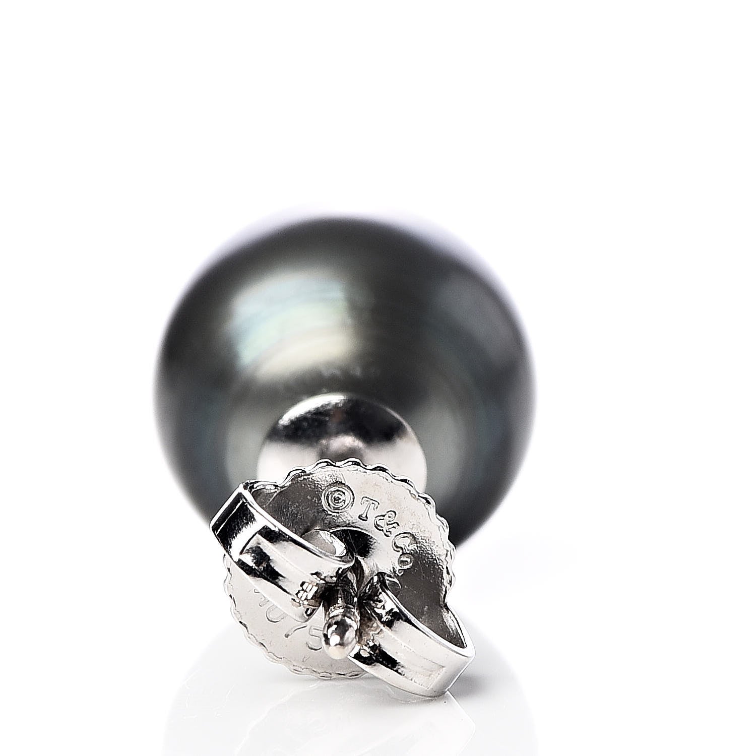 Tiffany 18K White Gold Tahitian Black Pearl 9-10mm Stud Earrings 4 of 5