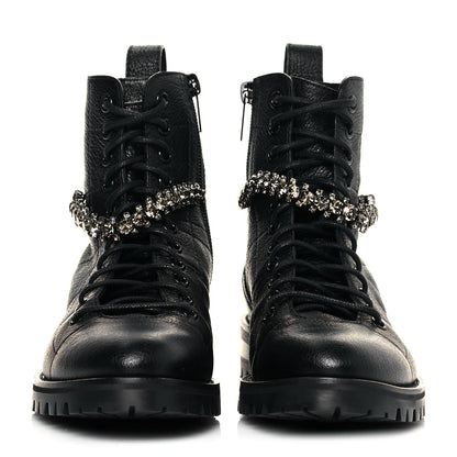 Jimmy Choo Grained Calfskin Crystal Embellished Cruz Combat Boots 35 Black 2 of 7