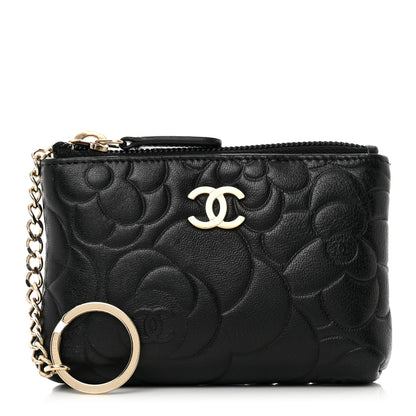 Chanel Lambskin Camellia Embossed Key Holder Case Black 1 of 8