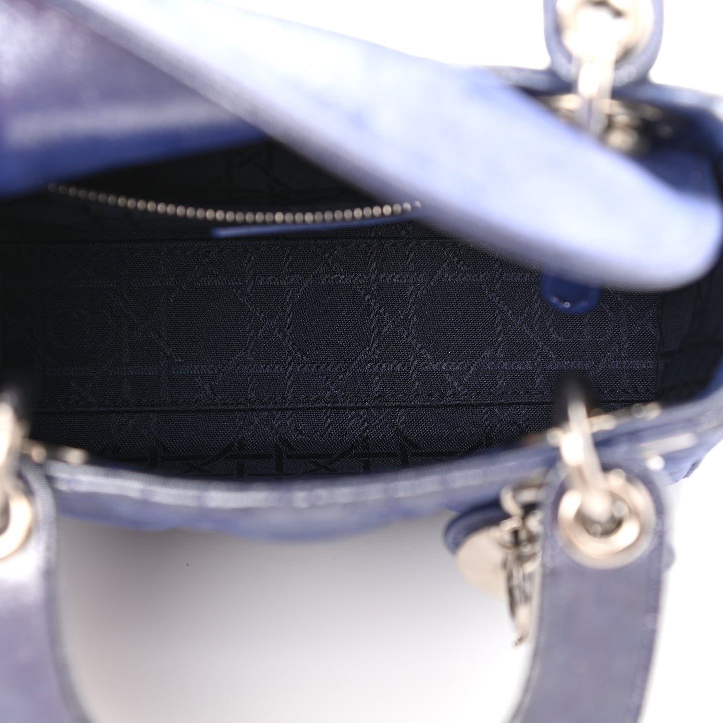 Metallic Lambskin Cannage Mini Lady Dior Dew Bleu