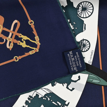 Hermes Silk Paris Qui Roule Scarf 70 Bleu Marine White Vert Cypress 3 of 3