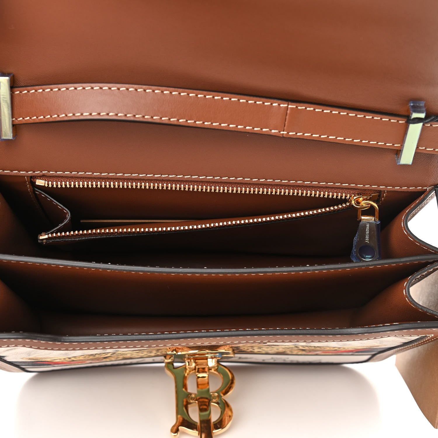 Burberry Calfskin Silk Animalia Print Small TB Bag Tan 5 of 10