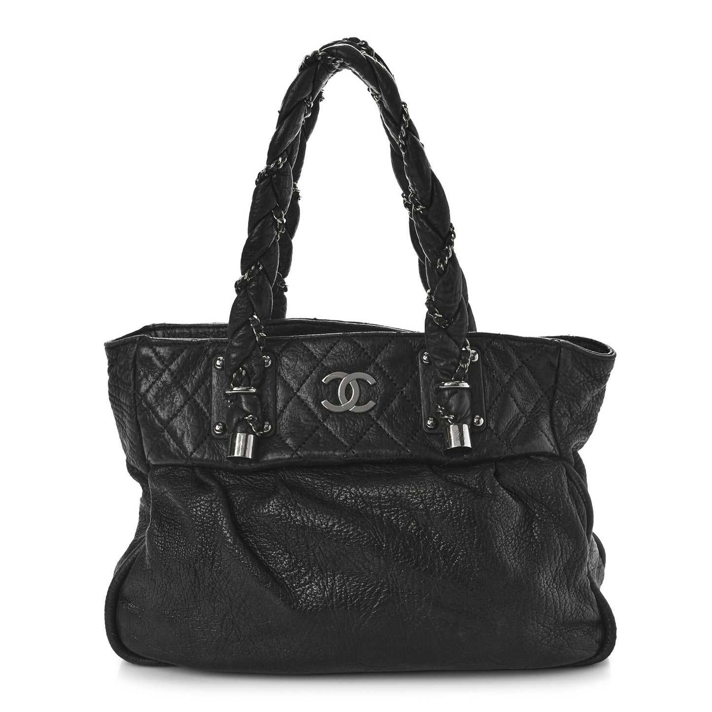 Distressed Lambskin Vintage Ligne Lady Braid Tote Black