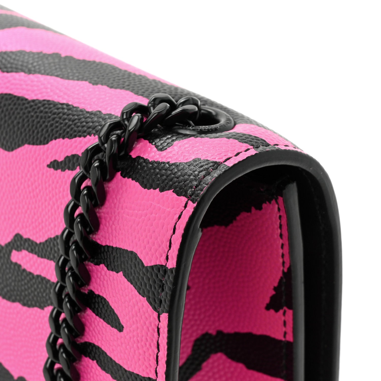 Saint Laurent Grain De Poudre Zebra Print Small Monogram Kate Satchel Fuxia Black 12 of 13