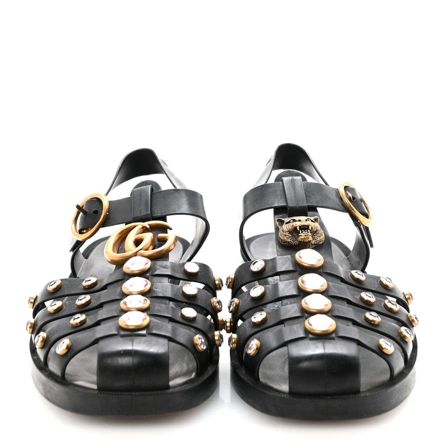 Gucci Rubber Crystal Womens Buckle Strap Sandals 38 Black 3 of 8