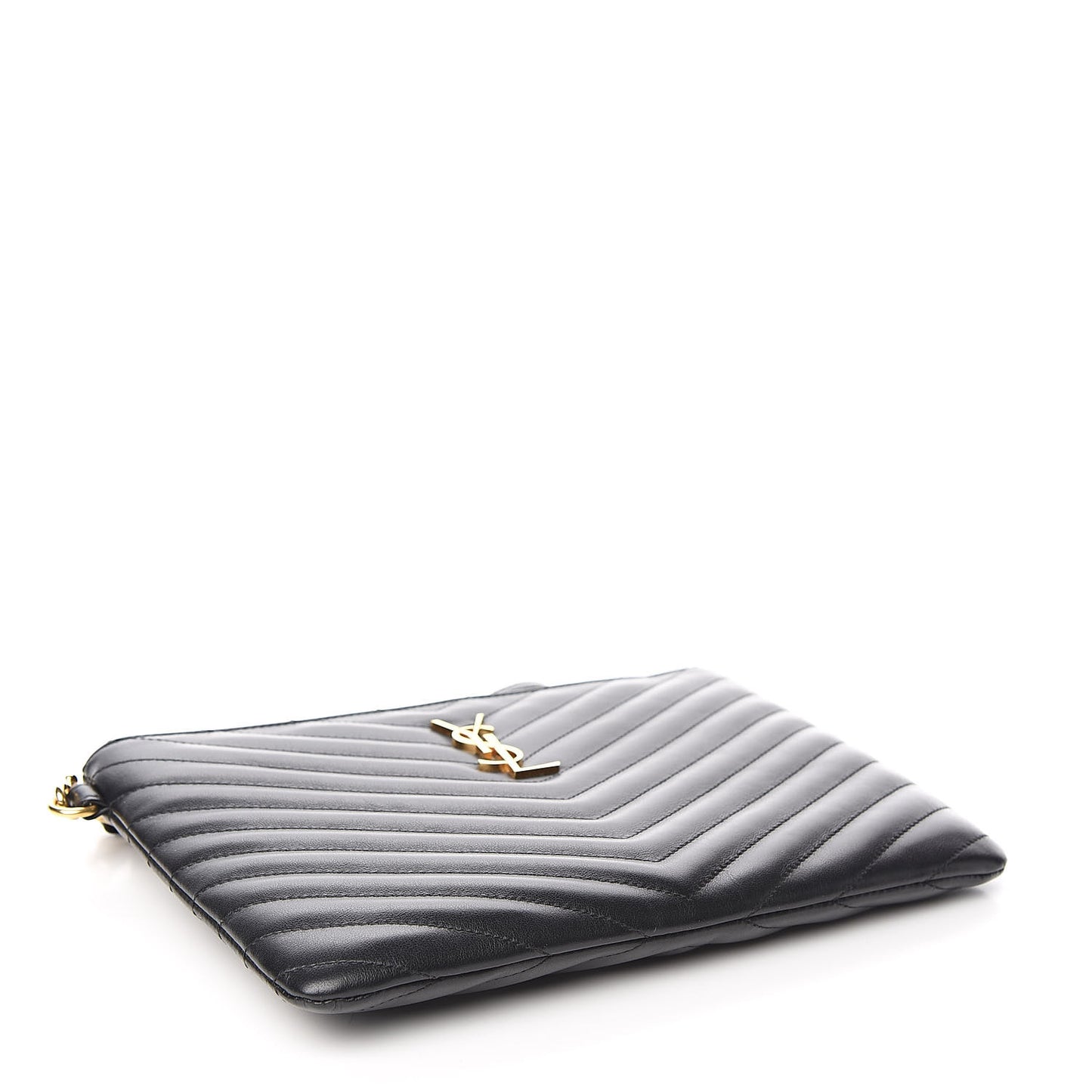 Calfskin Matelasse Chevron Monogram A5 Wristlet Black