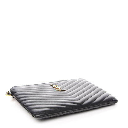 Saint Laurent Calfskin Matelasse Chevron Monogram A5 Wristlet Black 4 of 8