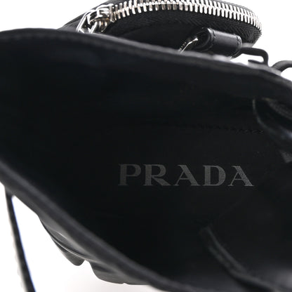 Prada Spazzolato Rois Nylon Metal Triangle Logo Monolith Pouch Pocket 55mm Boots 38 Black 10 of 10