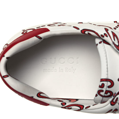 Gucci Calfskin GucciGhost Print Mens Ace Sneakers 10 White Hibiscus Red 7 of 10