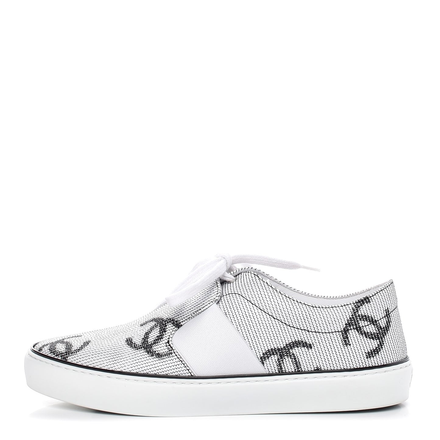 Embroidered Calfskin Womens CC Sneakers 38.5 Black White