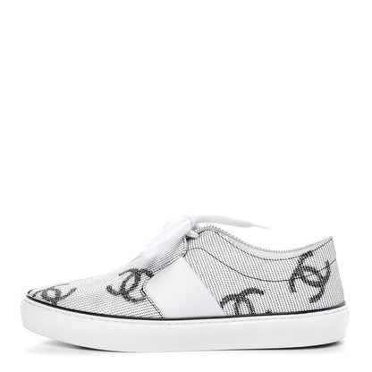 Chanel Embroidered Calfskin Womens CC Sneakers 38.5 Black White 1 of 11