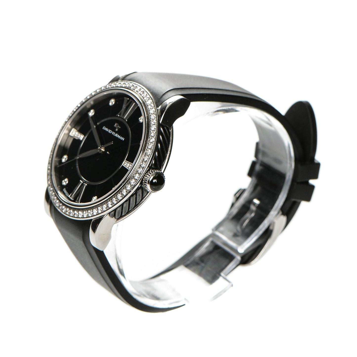Stainless Steel Rubber Diamond Bezel 38mm Classic Quartz Watch Blue