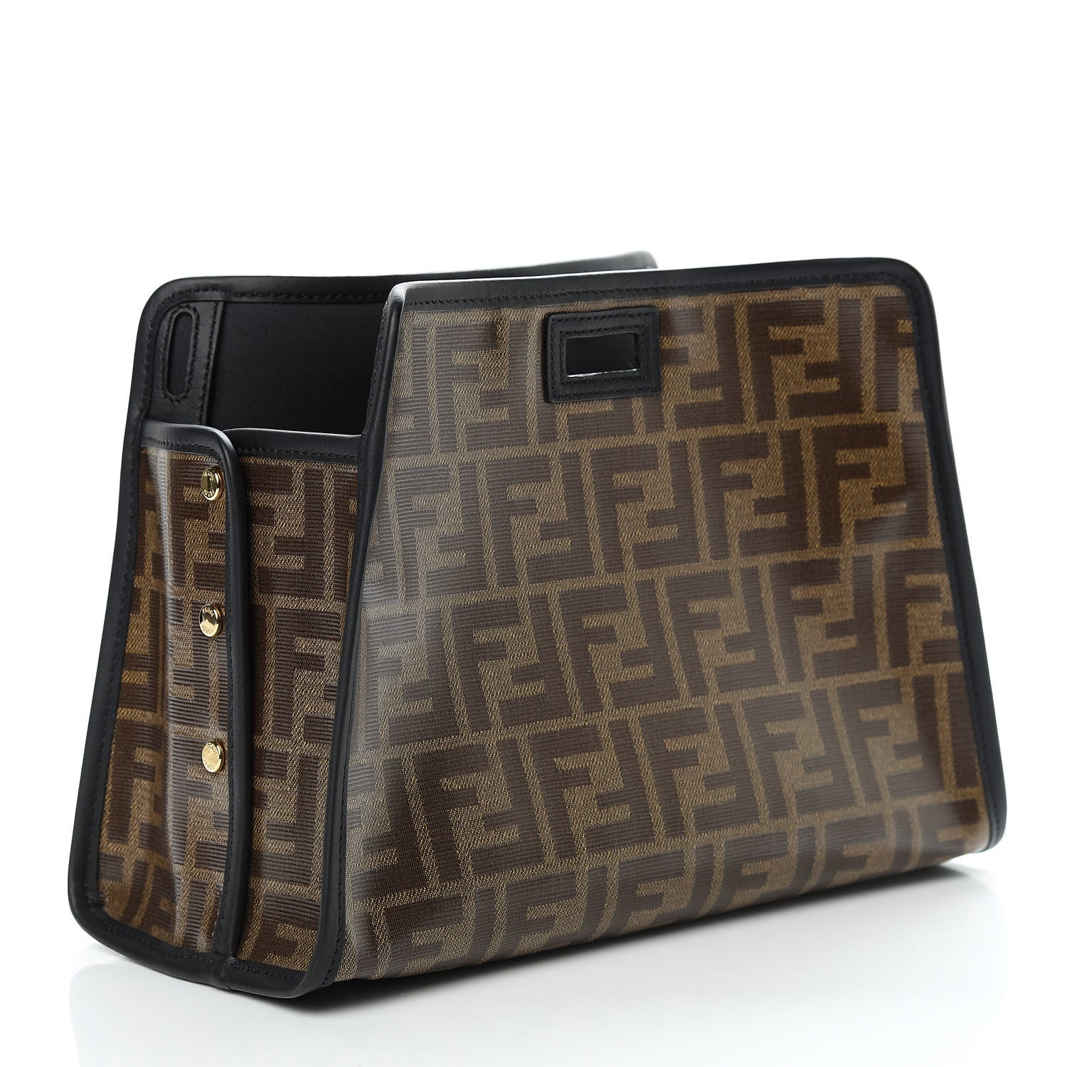 Fendi Glazed Fabric Vitello Century FF 1974 Stamp Patch Mini Peekaboo Defender Cover Mogano Panna Black 3 of 8