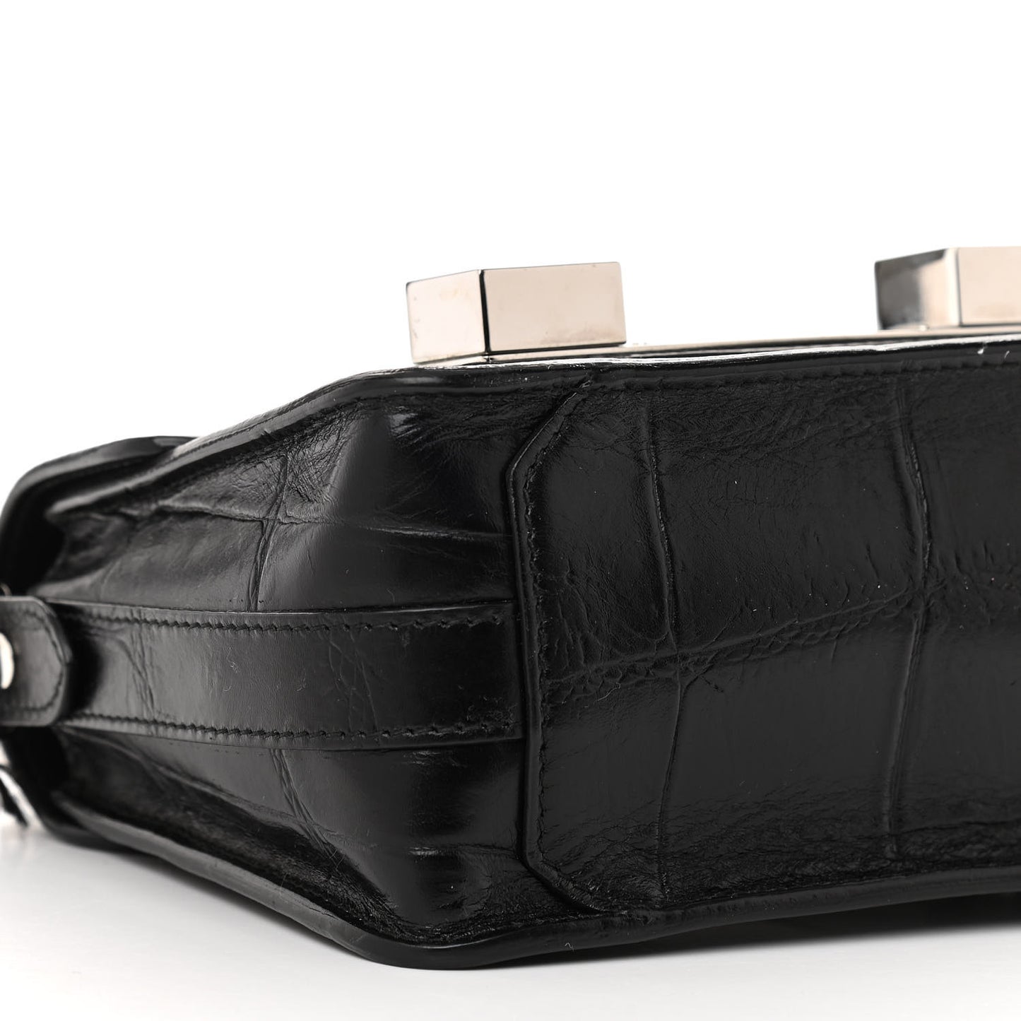 Calfskin Crocodile Embossed PS11 Tiny Shoulder Bag Black
