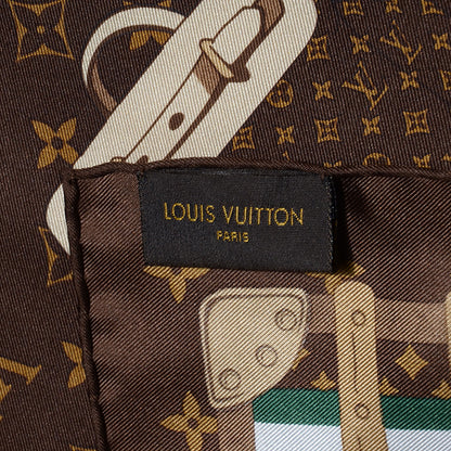 Louis Vuitton Silk Monogram Trunks Square Scarf Brown 4 of 5