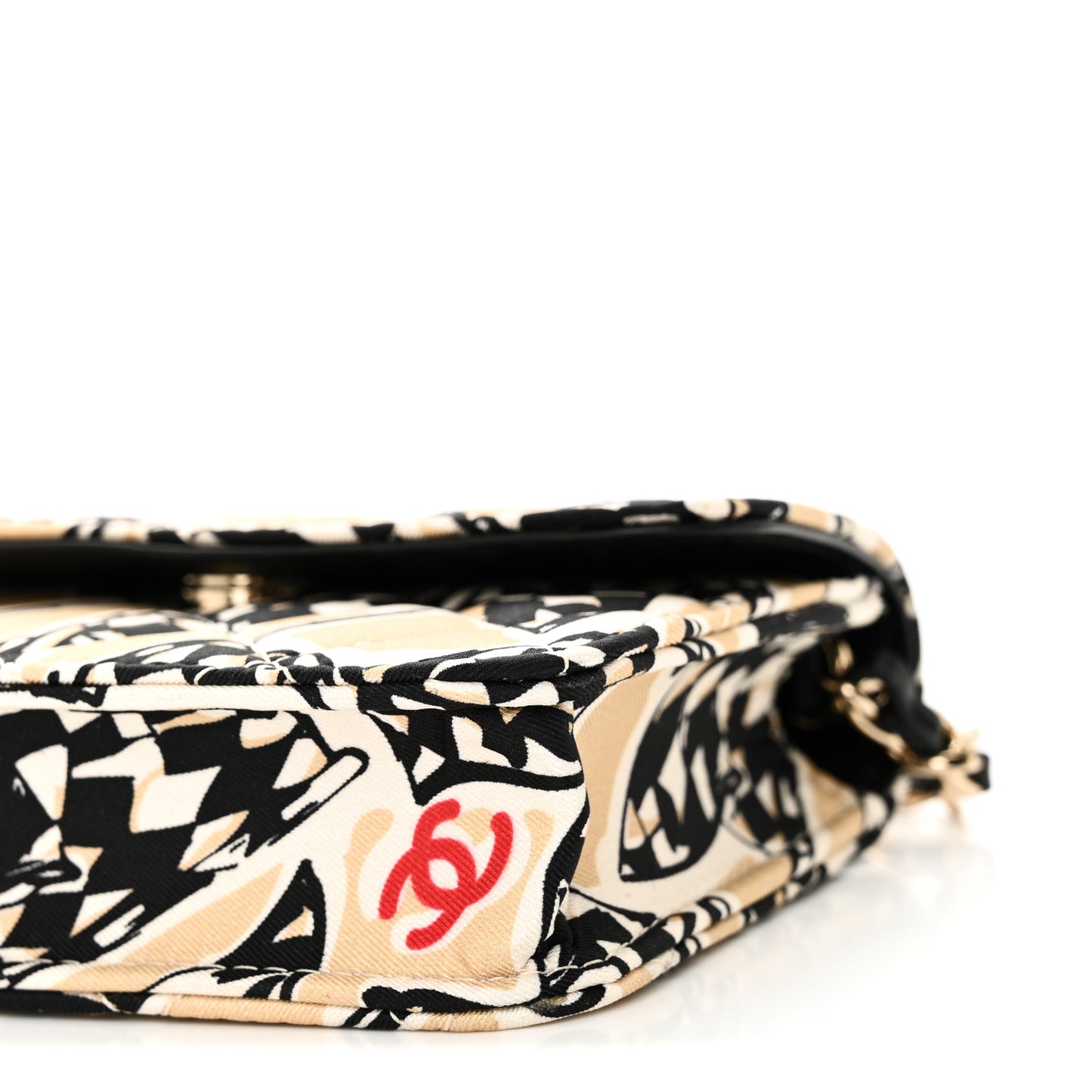 Canvas Check Flag Printed CC Clutch With Chain Beige Multicolor