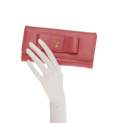 Prada Saffiano Bow Continental Wallet Peonia 2 of 7
