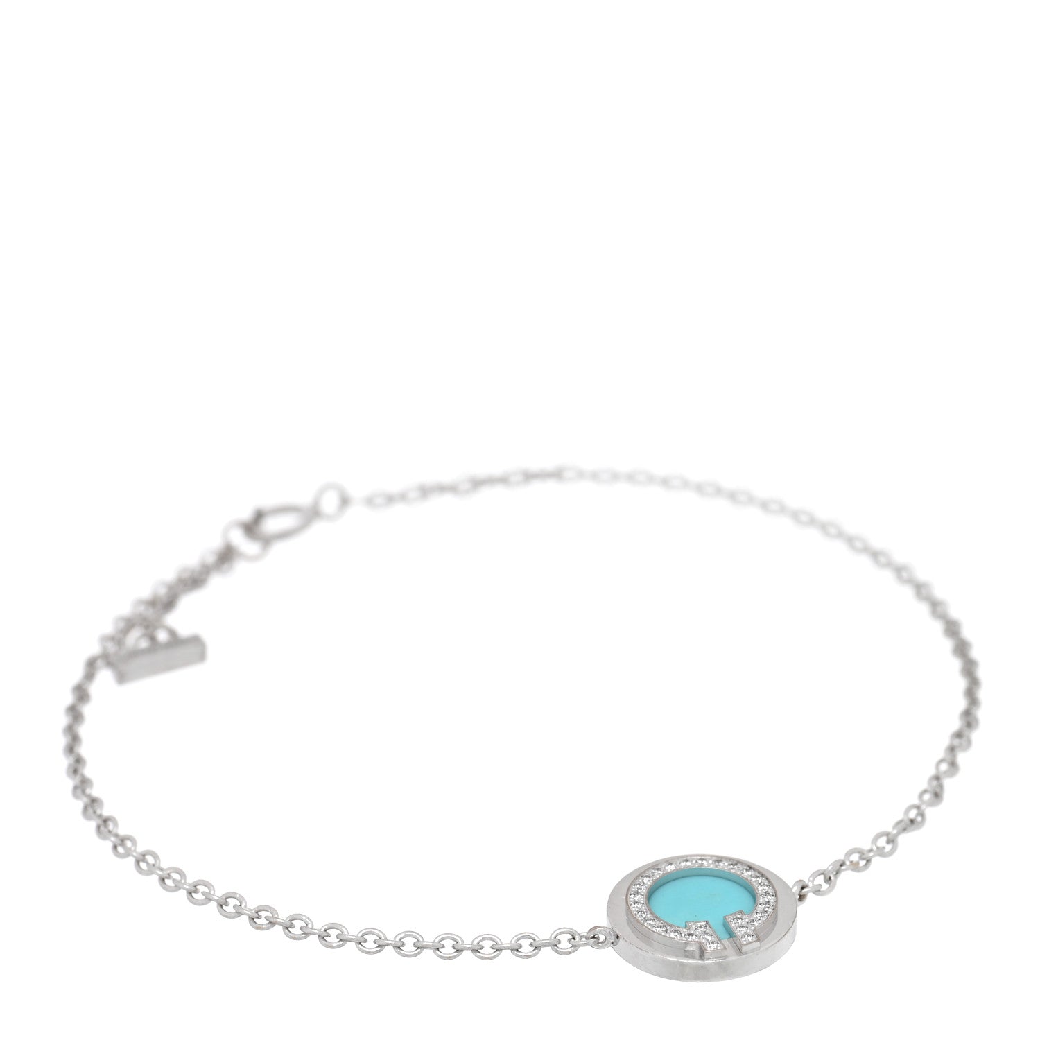 Tiffany 18K White Gold Diamond Turquoise T Circle Bracelet 1 of 3