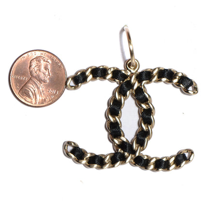 Chanel Satin CC Chain Earrings Light Gold Black 2 of 6