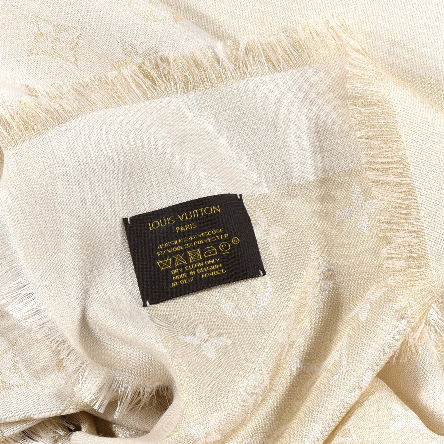 Silk Wool Monogram Shine Shawl White