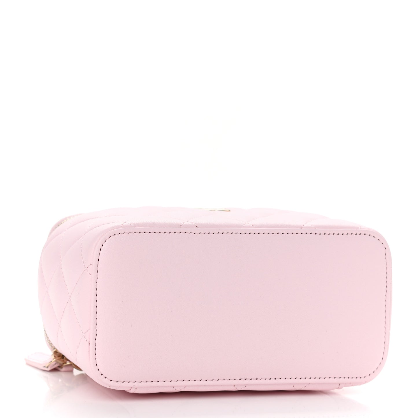 Lambskin Quilted Small Top Handle Vanity Case With Chain Light Pink