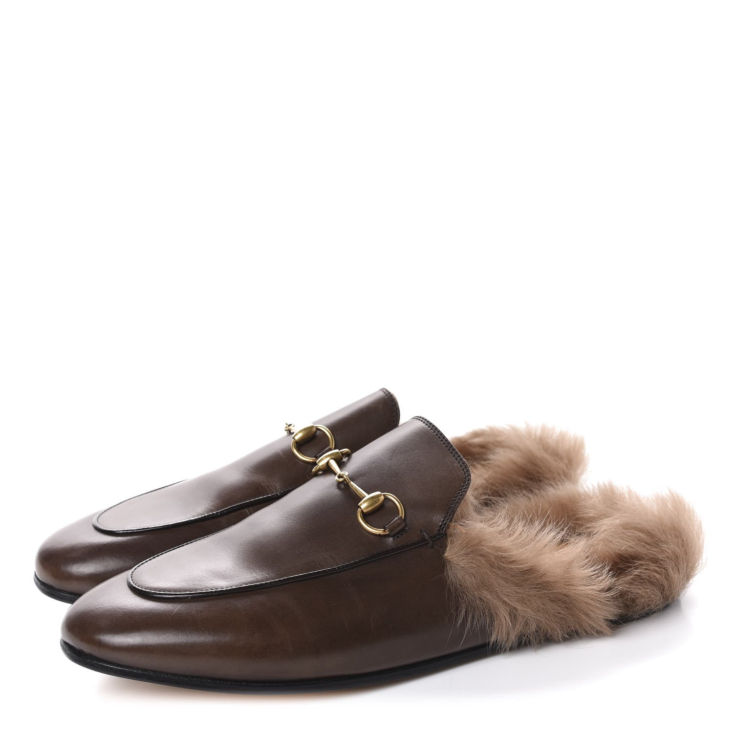 Gucci Calfskin Fur Womens Princetown Slippers 40 Brown 3 of 9