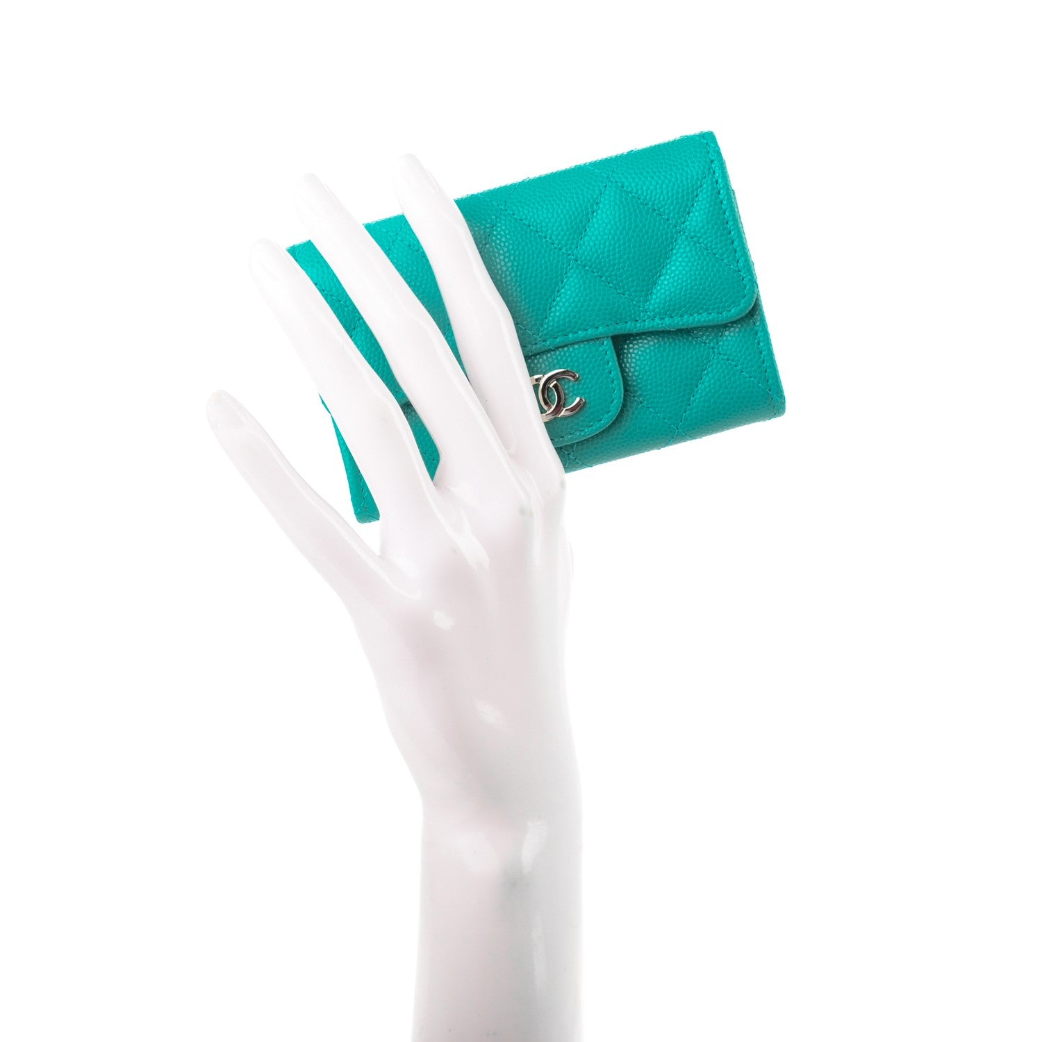Chanel Caviar Quilted Flap Card Holder Turquoise 2 of 8