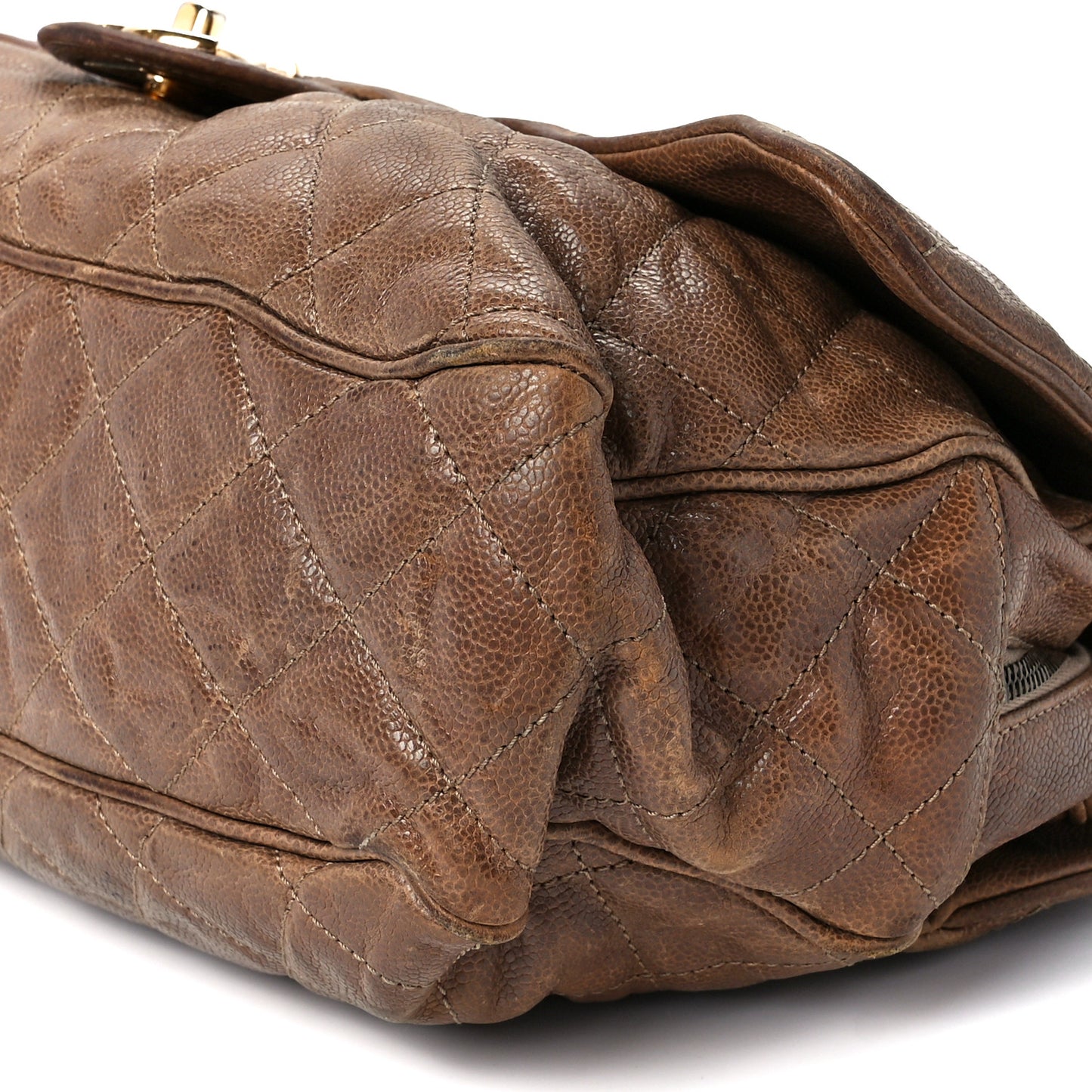 Crumpled Caviar Quilted Large Shiva Flap Brown