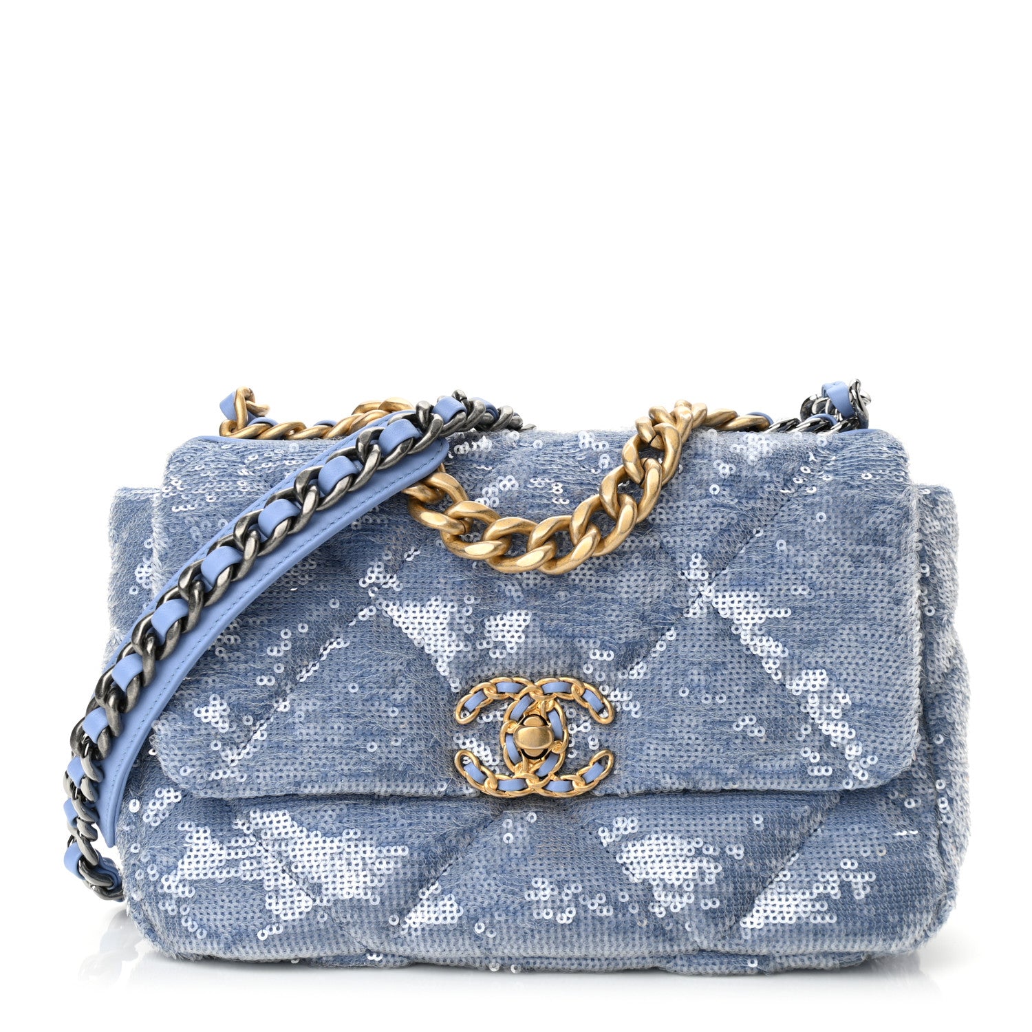 Chanel Sequin Quilted Medium Chanel 19 Flap Light Blue 1 of 11