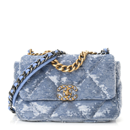 Chanel Sequin Quilted Medium Chanel 19 Flap Light Blue 1 of 11
