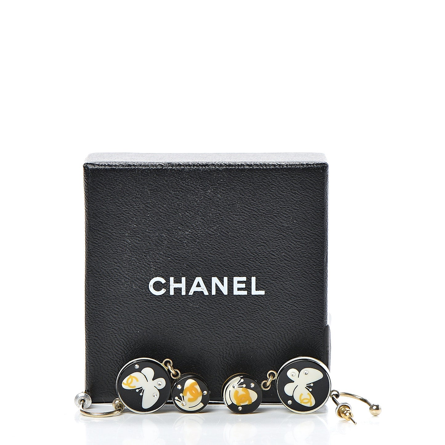 Crystal Resin Butterfly CC Dangle Earrings Black Yellow