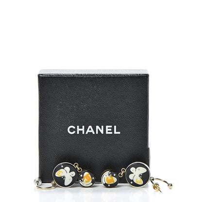 Chanel Crystal Resin Butterfly CC Dangle Earrings Black Yellow 4 of 4