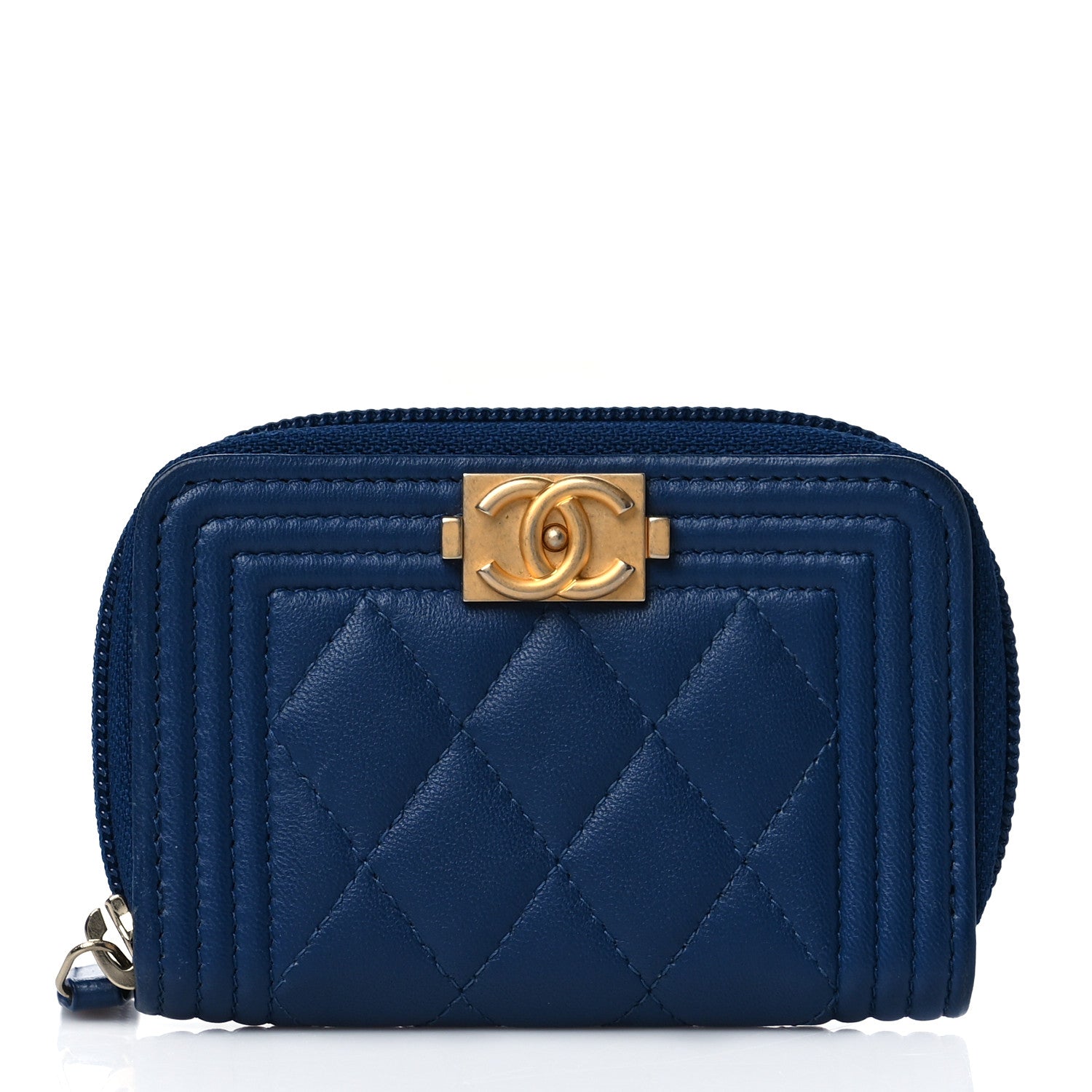 Chanel Lambskin Quilted Boy Zip Around Coin Purse Wallet Blue 1 of 8