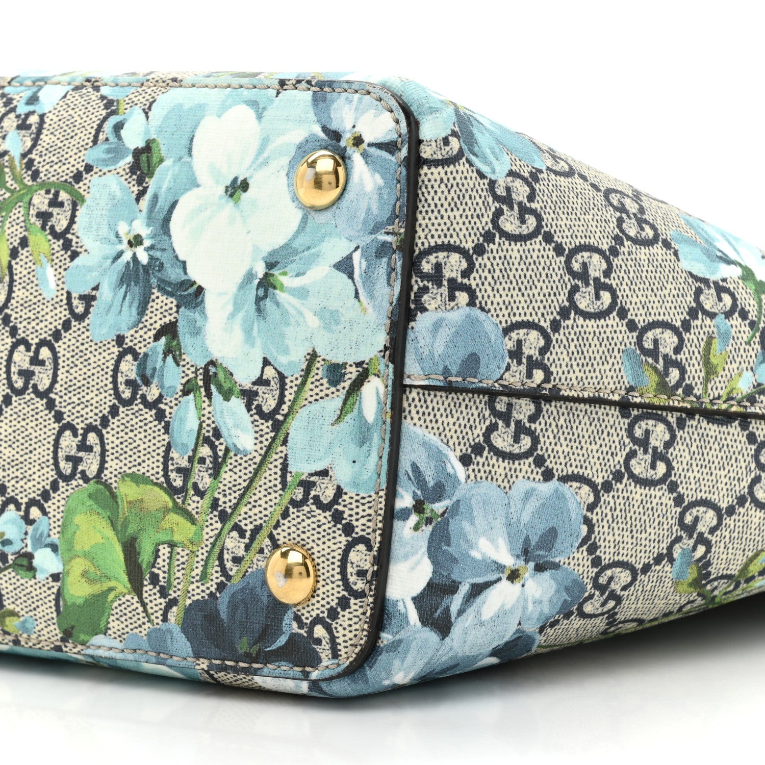 Gucci GG Supreme Monogram Blooms Medium Zippered Bucket Tote Beige Blue Navy Hibiscus Red 8 of 9