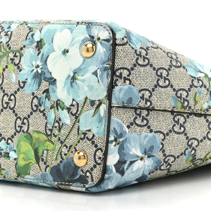 Gucci GG Supreme Monogram Blooms Medium Zippered Bucket Tote Beige Blue Navy Hibiscus Red 8 of 9