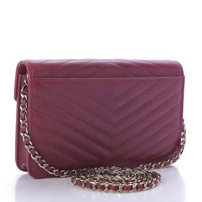 Chanel Goatskin Chevron Quilted Statement Wallet On Chain WOC Dark Pink 3 of 10