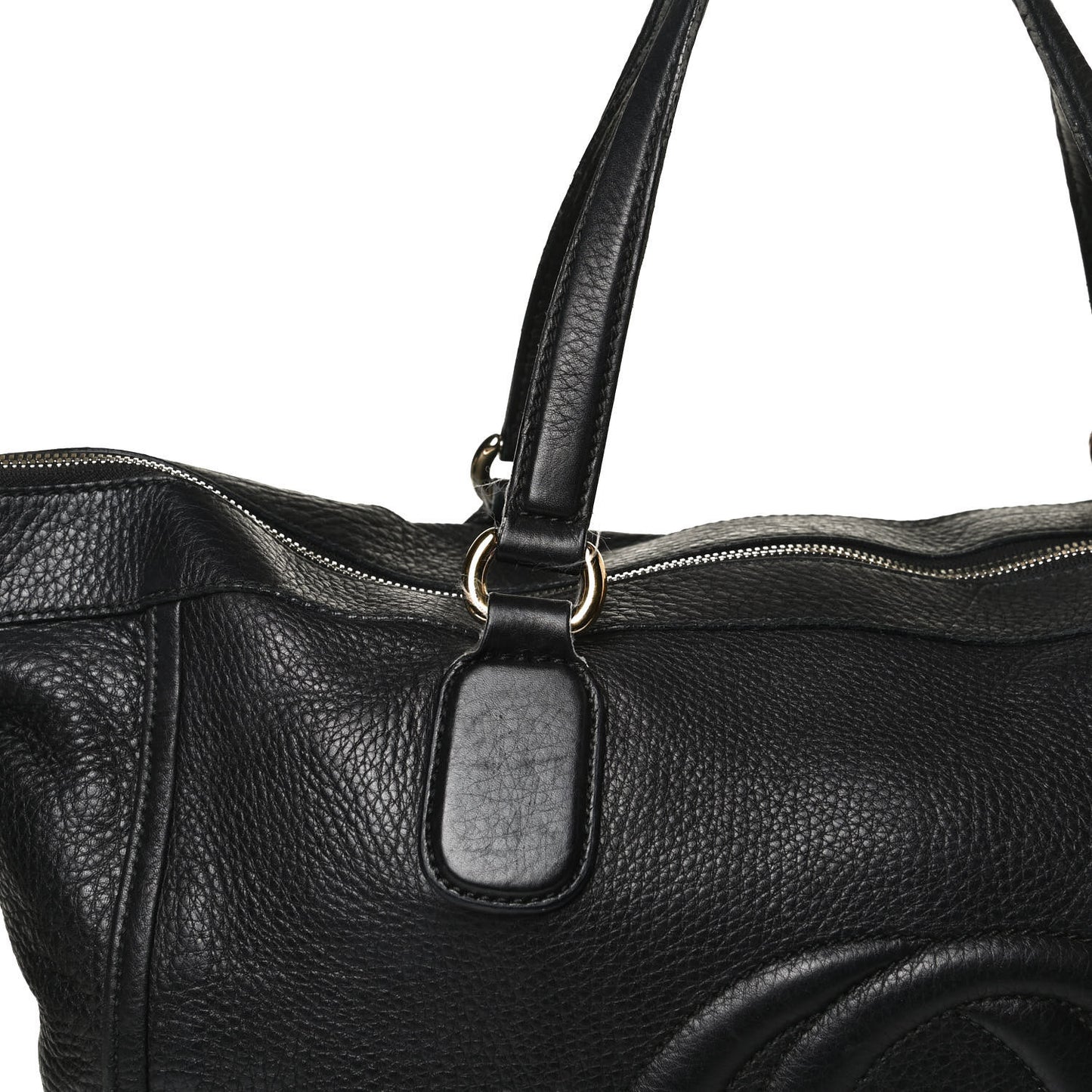 Pebbled Calfskin Large Soho Top Handle Bag Black