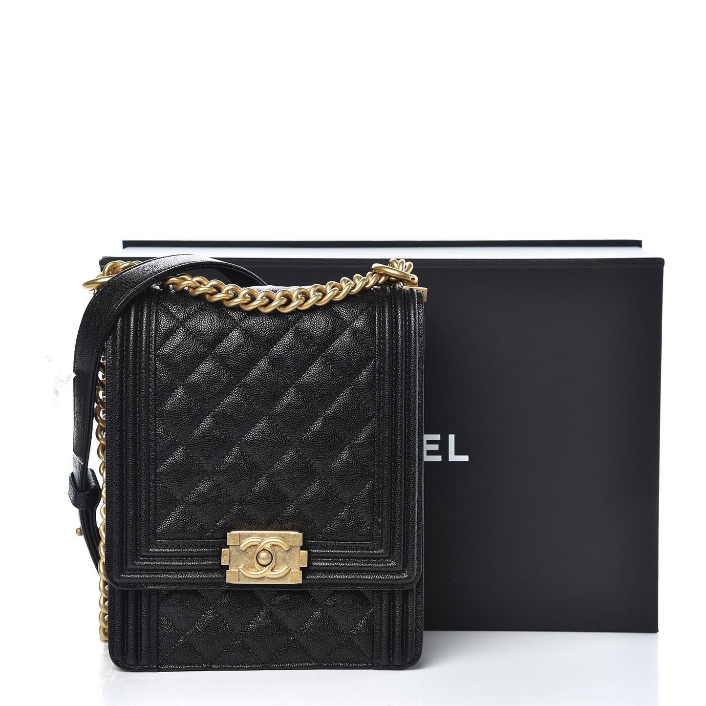 Caviar Quilted North South Boy Flap Black