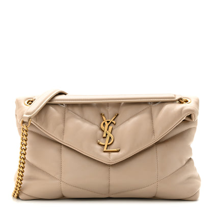Saint Laurent Lambskin Quilted Small Loulou Puffer Monogram Chain Satchel Dark Beige 1 of 13