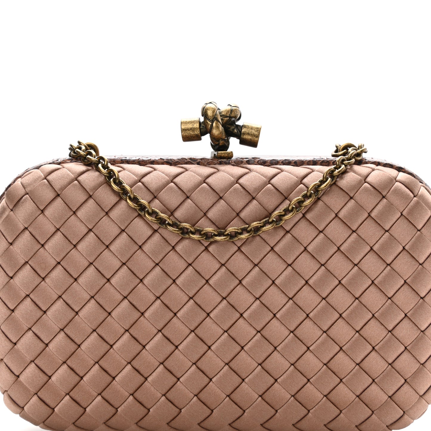 Satin Ayers Intrecciato Chain Knot Clutch Camel