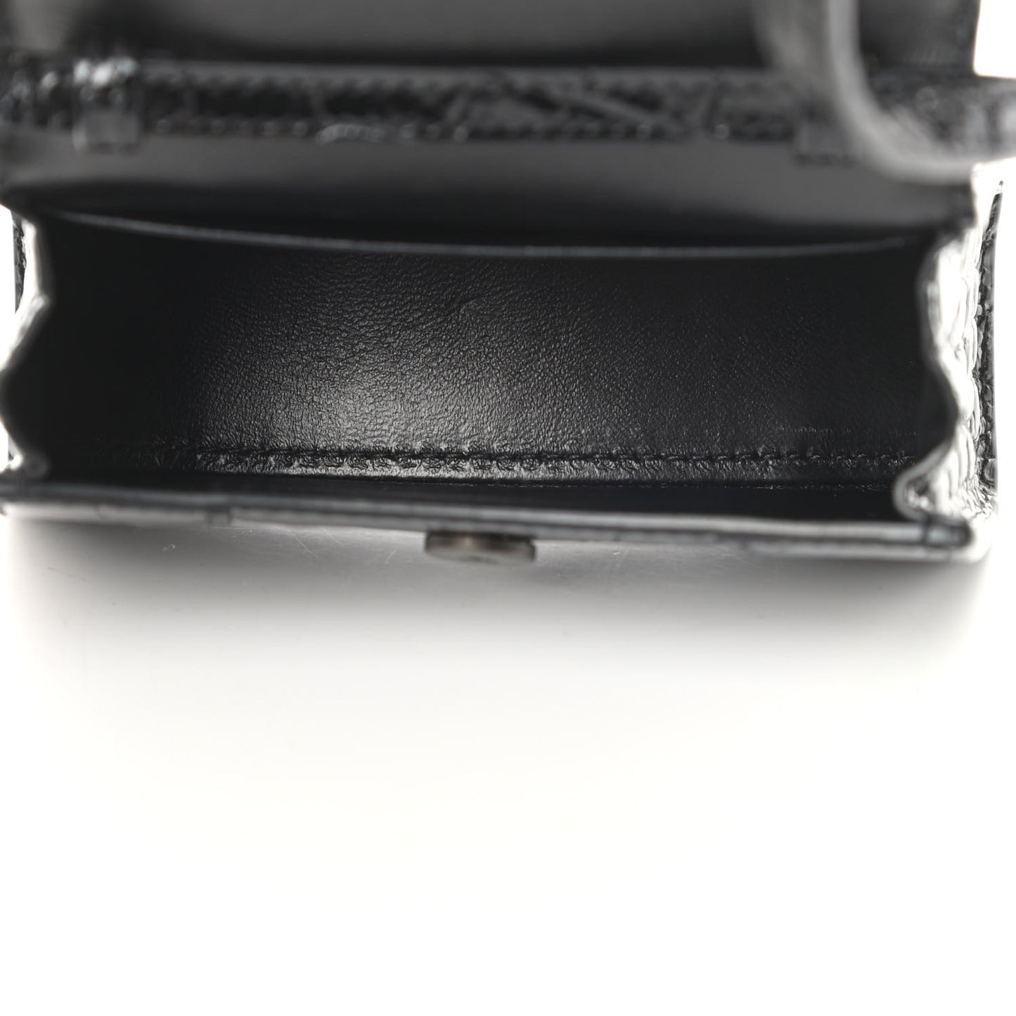Shiny Calfskin Monochrome Crocodile Embossed Hourglass Top Handle Bag Mini Black