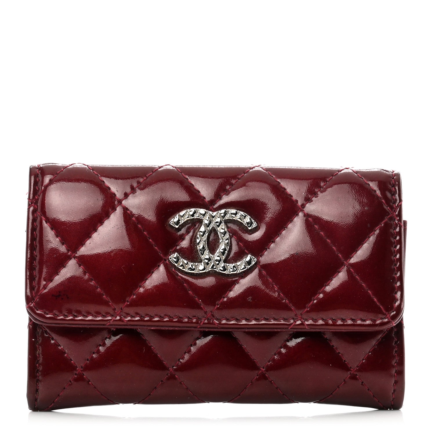 Chanel Patent Brilliant Flap Card Holder Burgundy 1 of 10