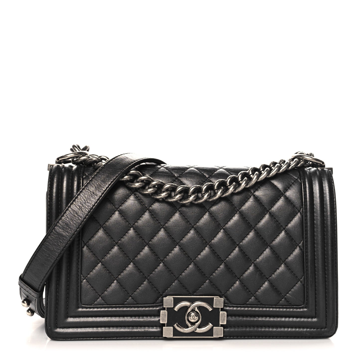 Metallic Calfskin Quilted Medium Boy Flap Black Black