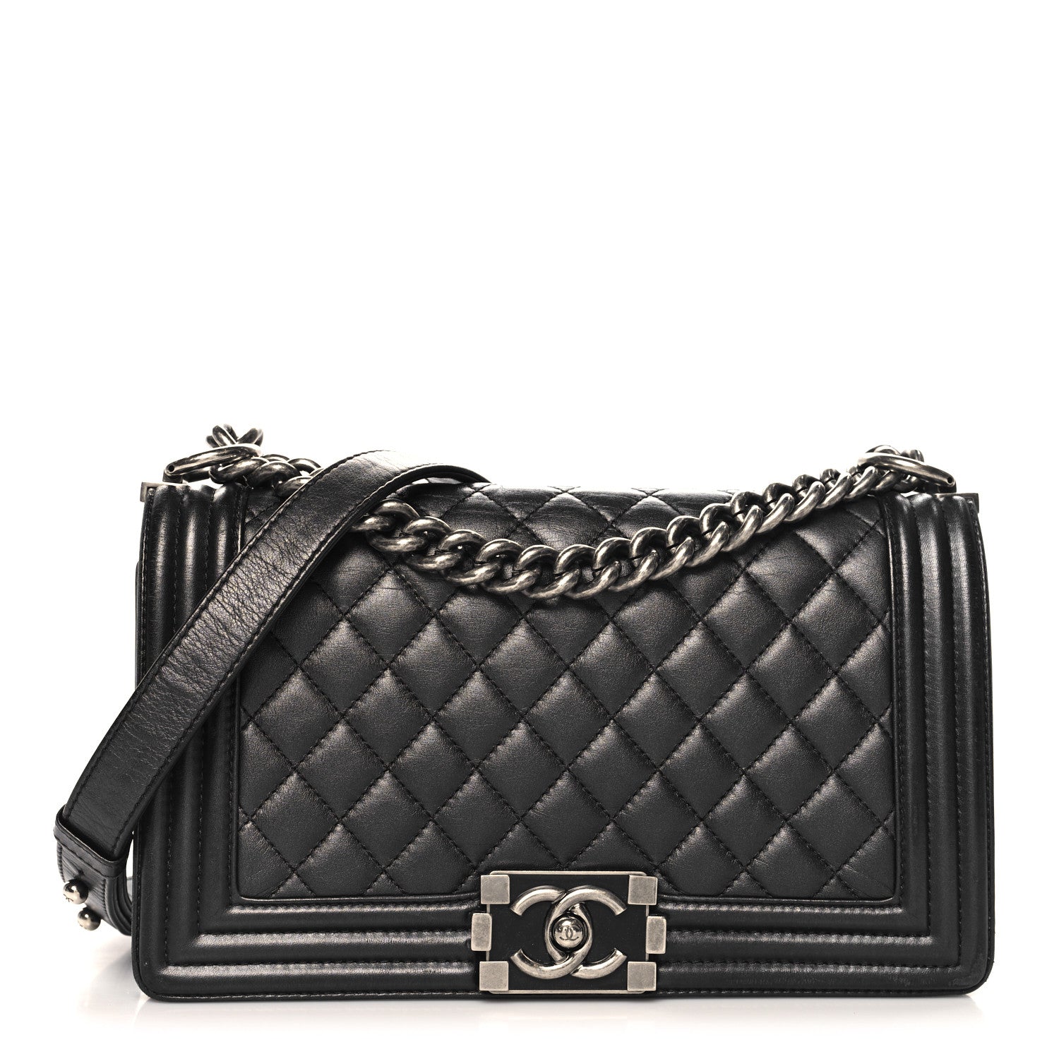 Chanel Metallic Calfskin Quilted Medium Boy Flap Black 1 of 12