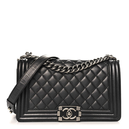 Chanel Metallic Calfskin Quilted Medium Boy Flap Black 1 of 12