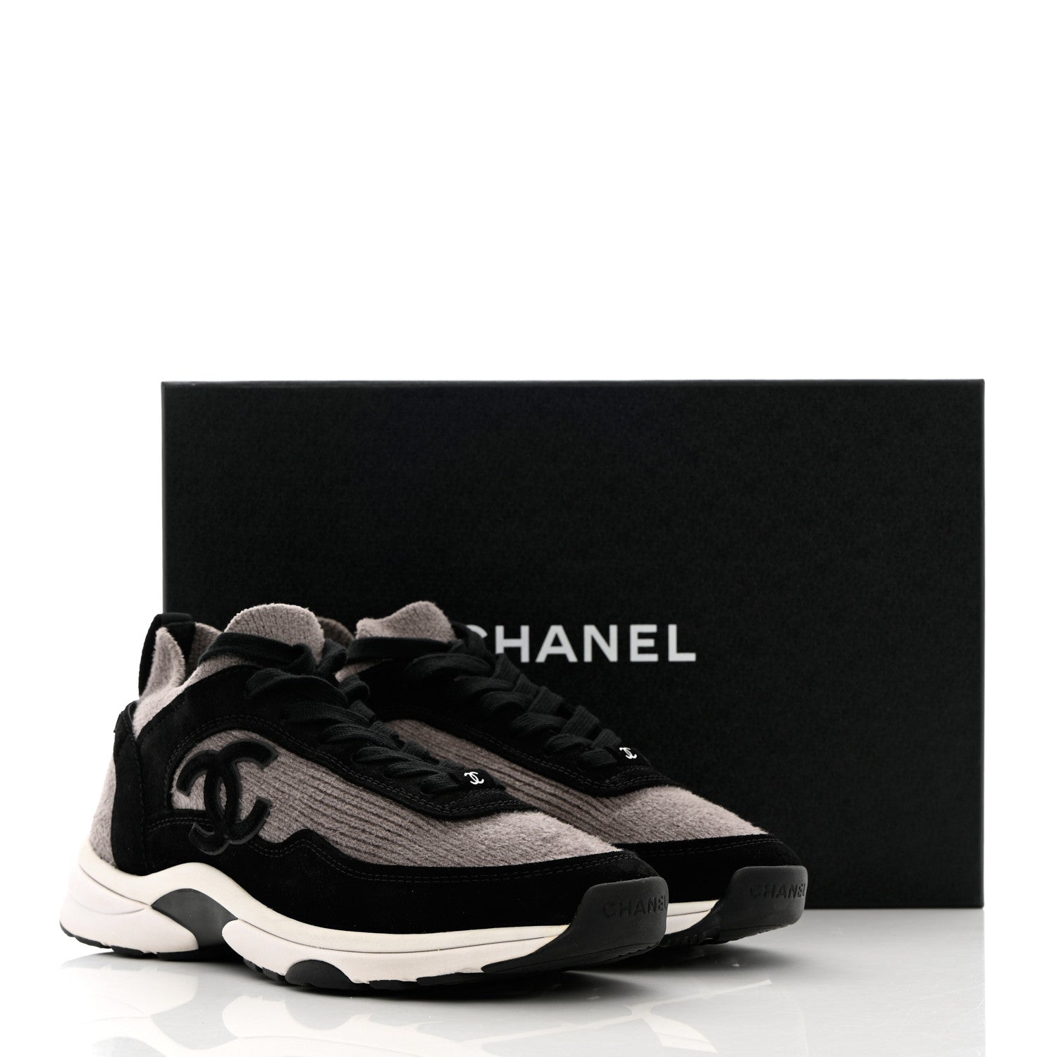 Chanel Fabric Suede Calfskin CC Sneakers 40 Grey Black 12 of 12