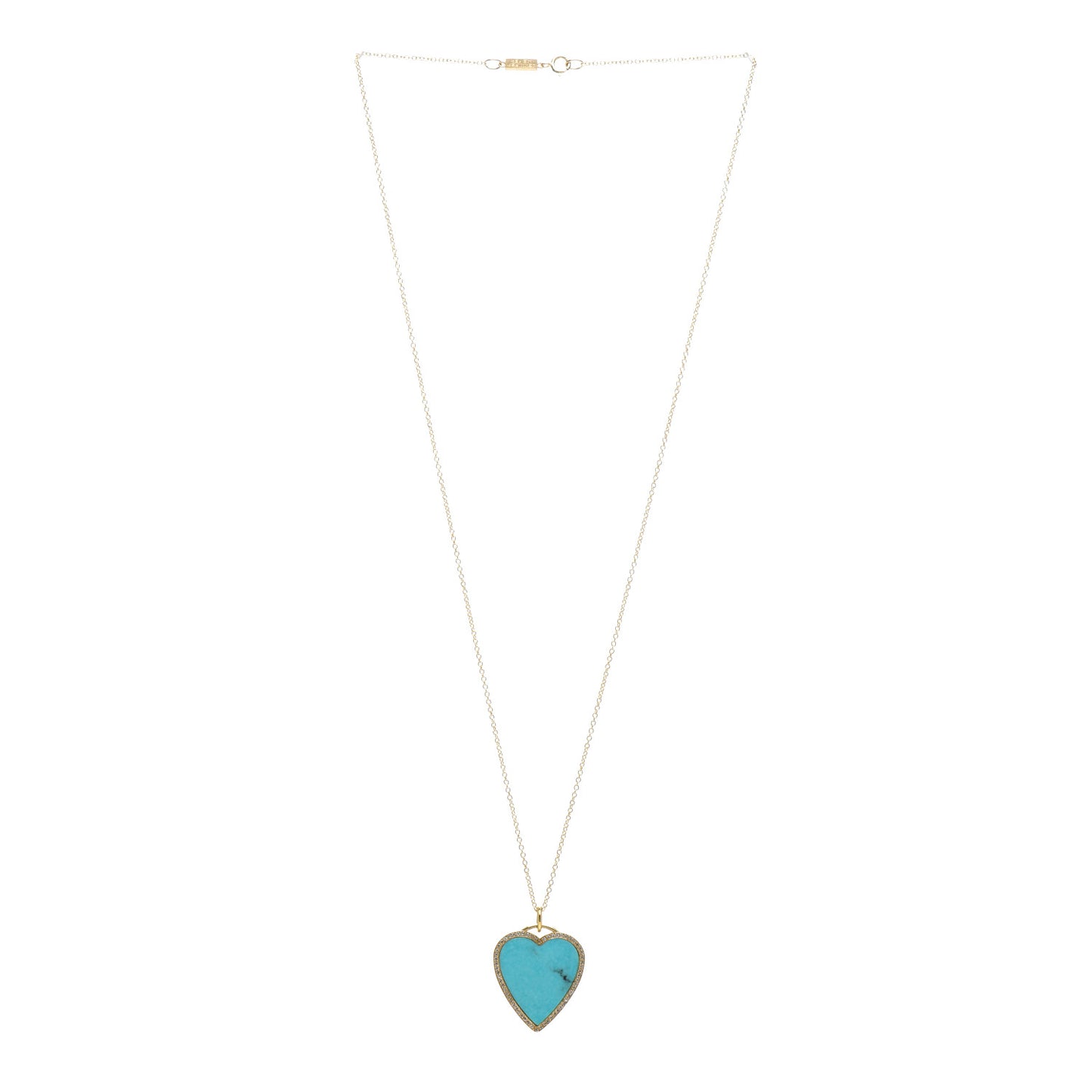 18K Yellow Gold Diamond Turquoise Heart Pendant Necklace